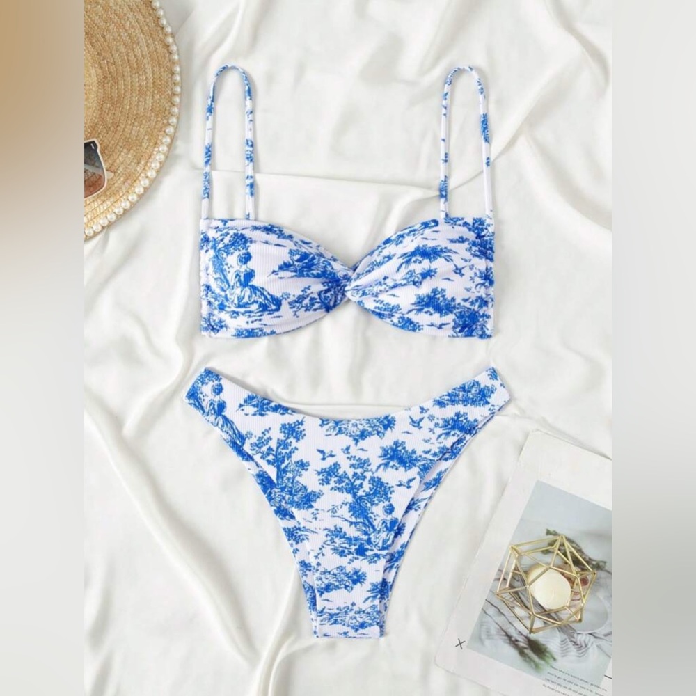 Blue and White Women's Bikini Set